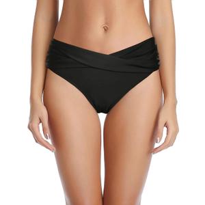Tempt Me Women Twist Bikini Bottom Moderate High Cut Bathing Suit Bottoms Ruched Swimsuit Bottom (18 Plus, Black)