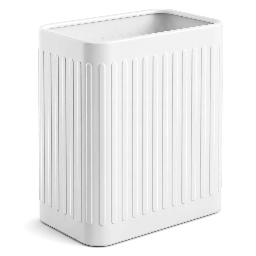 TrashAid Small Bathroom Trash Can, 2.1 Gallon Bathroom Garbage Can, Stainless Steel Waste Basket for Office, Under Desk, Bedroom, Rv, White