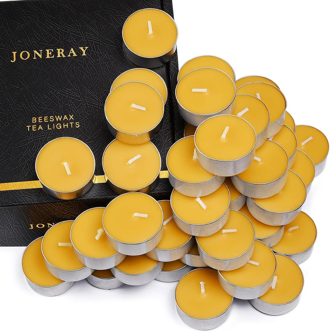 16 Packs Beeswax Tealight Candles,Natural Beeswax Tea Lights Candle in Aluminum Cups,4-5 Hour Burn Time,Unscented Smokeless Candles