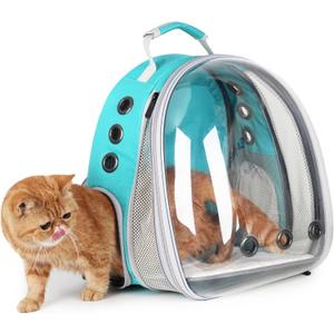 Lollimeow Cat Carrier Backpack, Expandable Bubble Pet Carrier for Cats and Small Dogs, Airline Approved Travel Backpack for Hiking, Walking & Outdoor Adventures - Supports up to 16 lbs (Front Expandable-Green)