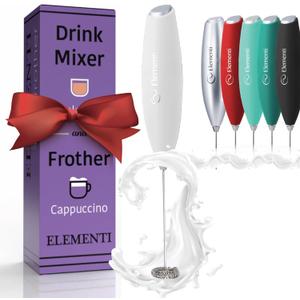 Elementi Frother Wand - Easy to Use Milk Frother Handheld Electric Stirrer for Powder Drinks, Durable & Powerful Protein Powder Mixer Wand, Coffee Stirrers Electric (White)