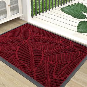 Colorxy Waterproof Doormat, Sturdy Natural Rubber Front Indoor Mat, Non Slip Low Profile Indoor Outdoor Door Mats, Stain and Fade Resistant Floor Mat, Easy Clean Patio Entrance Mat, 35x23, Burgundy