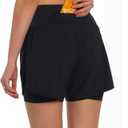 Ksmien Women's 2 in 1 Running Shorts - Lightweight Athletic Workout Gym Yoga Shorts Liner with Phone Pockets Black, XXL