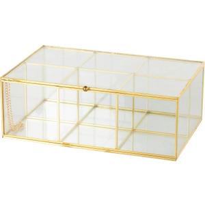 Deco 79 Glass Decorative Jewelry Box 6 Slot Jewelry Organizer with Gold Metal Frame and Chain Accent, Jewelry Holder 10" x 7" x 4", Clear