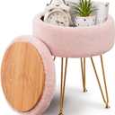 Ottomans Round Faux Fur Ottoman with Storage Footstools Vanity Chair Coffee Table Ottoman for Living Room (Pink)