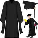 Mepase Master Graduation Cap Gown and Hood 2026 Cotton Matte Black Unisex Master Degree Graduation Regalia with Cap Gown Hood (Black)