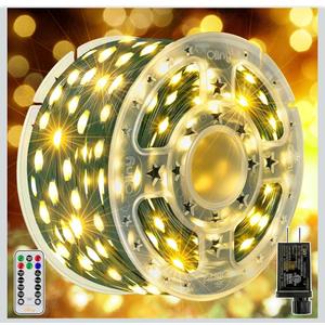 Ollny Outdoor Waterproof Plug in Christmas Tree Lights with 8 Modes Remote Timer, String Lights for House Yard Outside Indoor Xmas Decorations Warm White