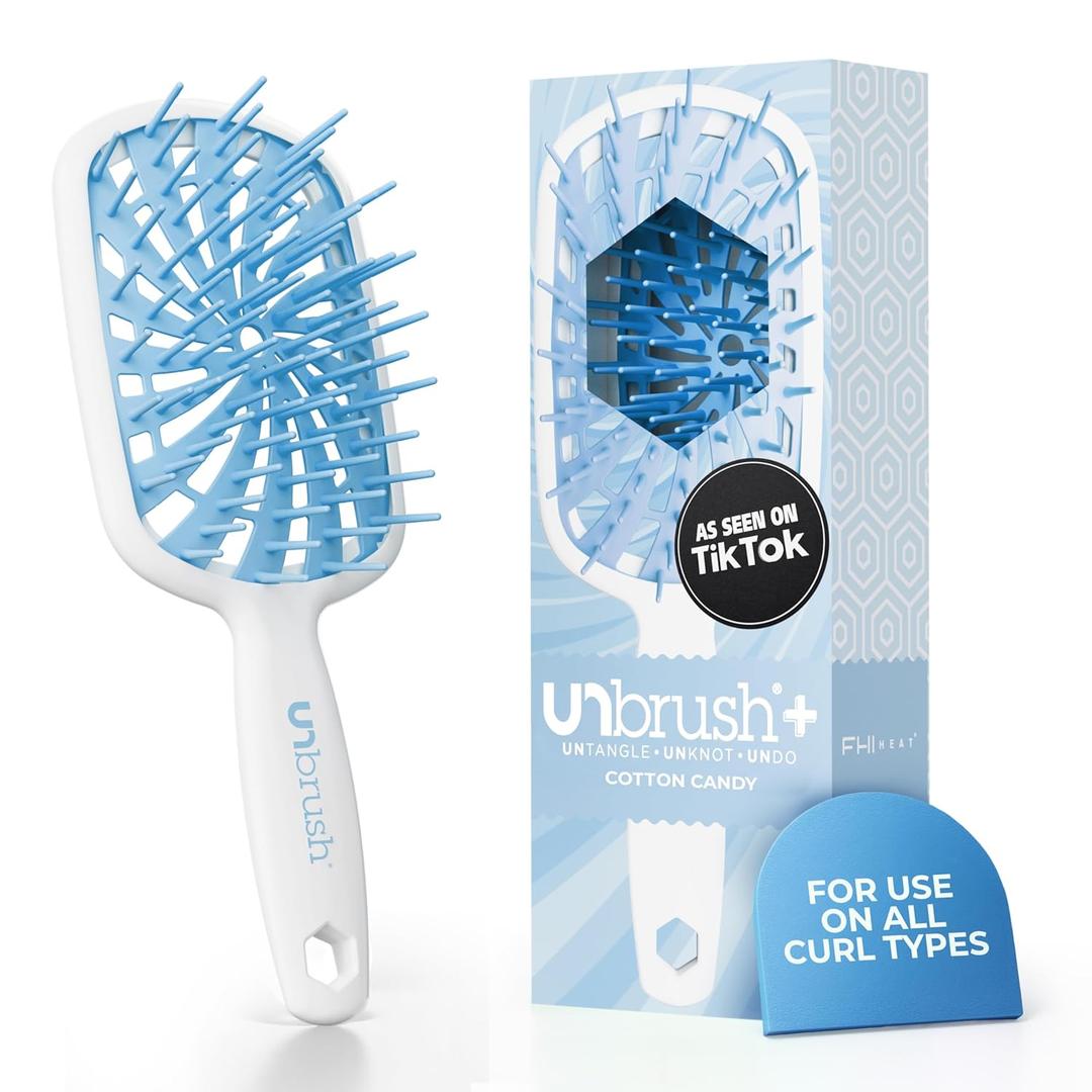 FHI Heat UNbrush Plus  Curly Hair Brush for Gentle & Effective Detangling on Wet or Dry Fragile Hair Types  Detangler Brush w/ 84 UltraFlex Bristles, Ultra-light, Vented, Anti Static Hairbrush
