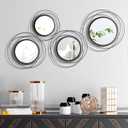 Hicarer 4 Pcs Decorative Round Modern Circle Mirror Wall Art Ring Metal Mirror Wall Mounted for Bedroom, Living Room, Entryway, Dining Room, Hallway (Black)