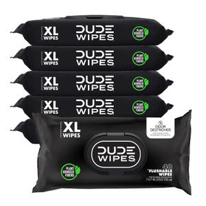 DUDE Wipes Odor Destroyer Flushable Wipes - Extra-Large Adult Wet Wipes - 6 Pack (288 Count) - Deodorizing, Lightly Scented, Controls Odor for up to 24 Hours - Septic and Sewer Safe