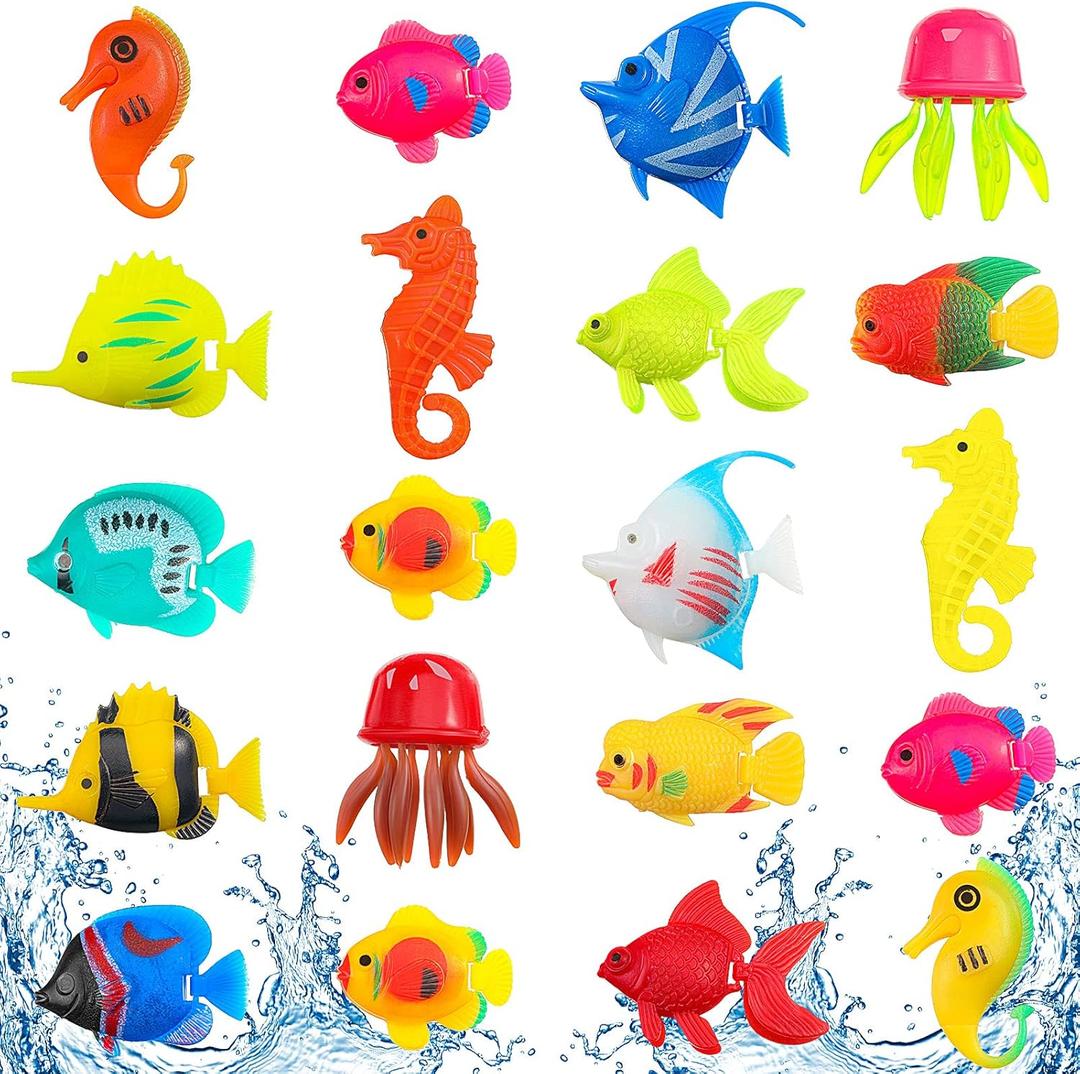 Weewooday 20 Pieces Artificial Moving Fishes Plastic Floating Fishes Lifelike Fish Ornament Aquarium Decorations for Fish Tank (Jellyfish and Seahorses)