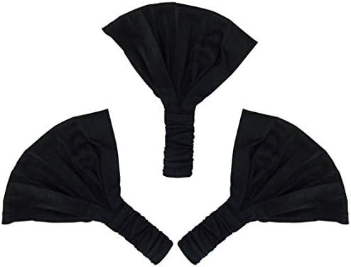 Set of 4 Wide Cotton Head Band Solid Boho Yoga Style Soft Hairbands - Black