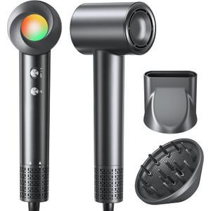 Hair Dryer, 160000 RPM Ionic Hair Dryer Portable Lightweight Blow Dryer with 500 Million Negative Ions, Fast-Drying, Lightweight and Quiet with Diffuser & Nozzle, Perfect for Home and Travel-Black