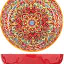 Boho Large Serving Bowls, 10.2 Inch Fruit Salad Bowls, Decorative Serving Dishes for Entertaining, 80 OZ Pasta Bowls Set of 2, Vibrant Colorful Soup Bowls for Party, Home Decor, Bohemian Style Gift