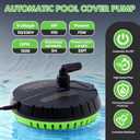 Automatic Pool Cover Pump, 1500GPH Submersible Sump Pump for Pool Draining, 25FT Power Cord, 2 Adapters, Available for Swimming Pool Covers, Swimming Pools, Fish Tanks, Ponds, Green