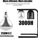 Heat Lamp for Food, with Two 250W Bulbs for Fast and Even Heating, Food Heat Lamp with Adjustable Height Stand, Commercial Food Warmer Lamp for Home, Fast Food Restaurant, Buffet, Bakery Black