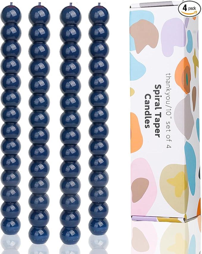 LPUSA Navy Spiral Taper Candles Twisted Candle Conical Stick Candles for Holiday Wedding Party Wax Unscented Dinner Candle Dripless,Christmas Gift H 10 Inch, 4pcs（NavyC）