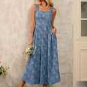 BerryGo Womens Summer Wedding Guest Dresses Casual Sleeveless Square Neck Boho Flowy Formal Vacation Beach Maxi Sundress (Blue, M)