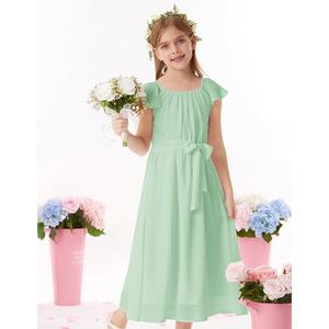 GRACE KARIN Girls Dress Formal Party Wedding Guest Pageant Dress for Teen Girls Ruffle Backless Maxi Sundress Size 6-14, Light Green 