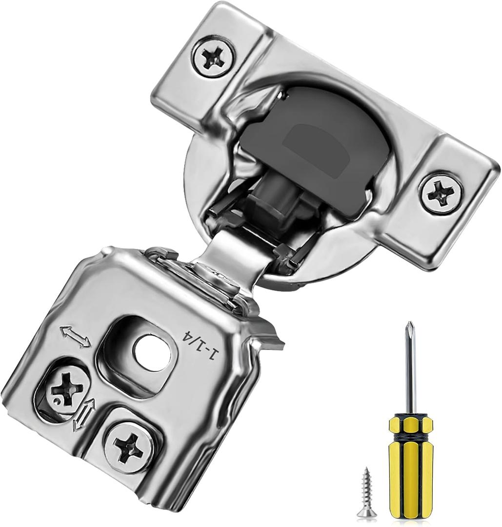 Ravinte 60 Pack 30 Pair 1-1/4 inch Overlay Soft Close Kitchen Cabinet Hinges Stainless Steel Adjustable Kitchen Hinges Satin Nickel Cabinet Hardware