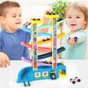 Gliding Toy Toddler Car Ramp Race Track With 6 Ramps 8 Mini Cars - Zig Zag Slide Racing Toys Gifts for Kids Boys Girls 3 4 5 6