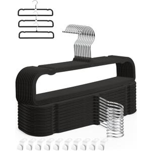 HGYZE Velvet Pants Hangers with Non Slip Bar, 20 Pack Felt Trouser Hanger, Perchas Terciopelo, Percha para Pantalones with 360 Swivel Hook for Spaghetti Strap Dresses, Shorts, Jeans, Slack, Black