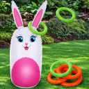 ArtCreativity 34" Easter Games Bunny Inflatable Ring Toss with 6 Rings, Easter Games for Kids - Weighted Bottom to Keep Rabbit Upright - Family Outdoor Easter Party Games for Kids and Adults