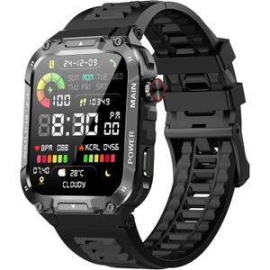 Military Smart Watch for Men with Call Function,Fitness Smartwatch for Android Phones and iPhone,Waterproof Fitness Tracker with Blood Oxygen/Heart Rate/Sleep/100+ Sport Modes, Watches for Men (Black)