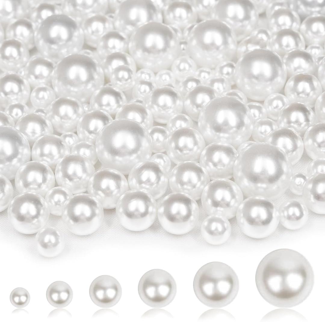 2000PCS Pearls for Crafting, White No Hole Beads for Centerpieces Vases, Assorted Sizes Bulk Fake Pearls Beads for Vase Filler, Candles Centerpiece, DIY Crafts, Jewelry Making (4/6/8/10/14/20mm)