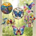 Patelai 6 Pcs Acrylic Butterfly Suncatcher Ornament Faux Stained Glass Butterfly Gifts for Women Colorful Hummingbird Cardinal Suncatcher Window Hanging Decor for Home Spring Summer Nature Lover
