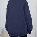Trendy Queen Women's Oversized Half Zip Fleece Sweatshirts-Cozy Pullover, Drop Shoulder for Fall Winter DarkBlue L