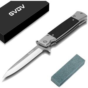 GVDV Folding Pocket Knife with G10 Handle, 7CR17 Stainless Steel EDC Knife with Safety Liner Lock, Hunting Camping Hiking Fishing Knife for Men Women, Silver
