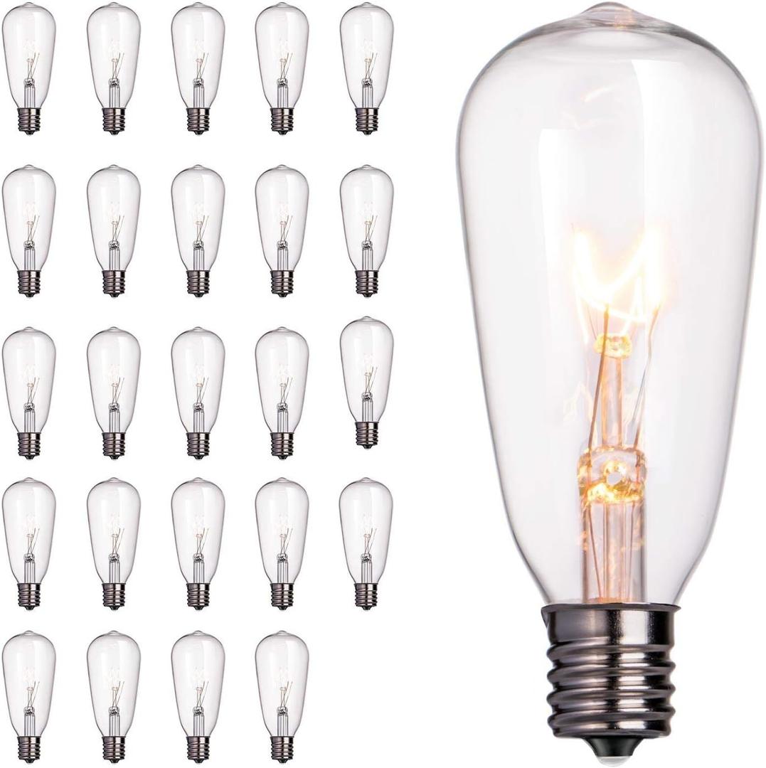 Brightown 24-Pack Edison Replacement Light Bulbs,7W E17 Screw Base ST40 Replacement Clear Glass Light Bulbs for Outdoor Patio ST40 String Lights, Warm White