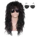 FantaLook 80s Wig with SunGlass for Men Black Curly Cosplay Wig for Halloween