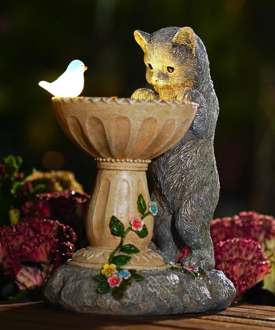 Nacome Solar Cat Birdbath Garden Decor: Outdoor Statues Ornaments for Outside Decoratios Yard Art Lawn Porch Patio Balcony - Birthday Gifts Choice for Mom Grandma Women Lover
