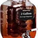 2 Gallon Drink Dispenser with 18/8 Stainless Steel Spigot, Sun Tea Glass Mason Jar for Outside, Iced Lemonade Beverage Dispenser with Ice Core, Large Water Juice Jug, Punch Dispenser for Parties