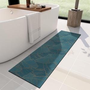 YIHOUSE Thin Bath Mat -60"x 24" Super Absorbent Quick Dry Thin Bathroom Rugs Fit Under Door, Non Slip Rubber Backed Bathroom Mat Washable Bathroom Floor Mats for Shower Room,Sink (60"x 24", Golden Leaf)