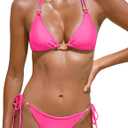 RIHOAS Triangle String Bikini Set for Women Two Piece Swimsuit Halter Tie Bathing Suit (Pink, L)
