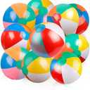 Coogam Inflatable Beach Ball Classic Rainbow Color Birthday Pool Party Favors Summer Water Toy Fun Play Beachball Game for Kid Boys Girls 8 to 12 Inches from Inflated to Deflated (10 PCS)