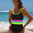 popvil Women's One Piece Swimsuits Tummy Control -Slimming Bathing Suit Modest Neon Sport Swimwear 2026 (Black, M)