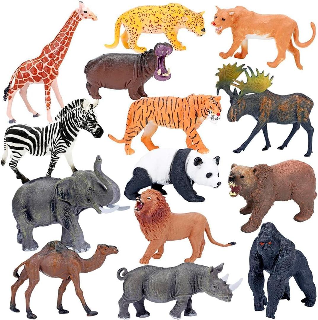 BOLZRA Safari Animals Figures Toys, Realistic Wild Zoo Animal Figurines, Plastic African Jungle Animals Playset for Kids Toddlers, 14Pcs Birthday Gifts Christmas Stocking Stuffers