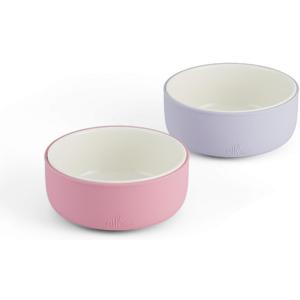 Elk and Friends Kids Porcelain Bowls with Silicone Sleeves | Suitable for Babies/Toddlers | Microwave & Dishwasher Safe | Non Slip Dinnerware | Snack Dishes | 2 Pack (Blush/Lilac)