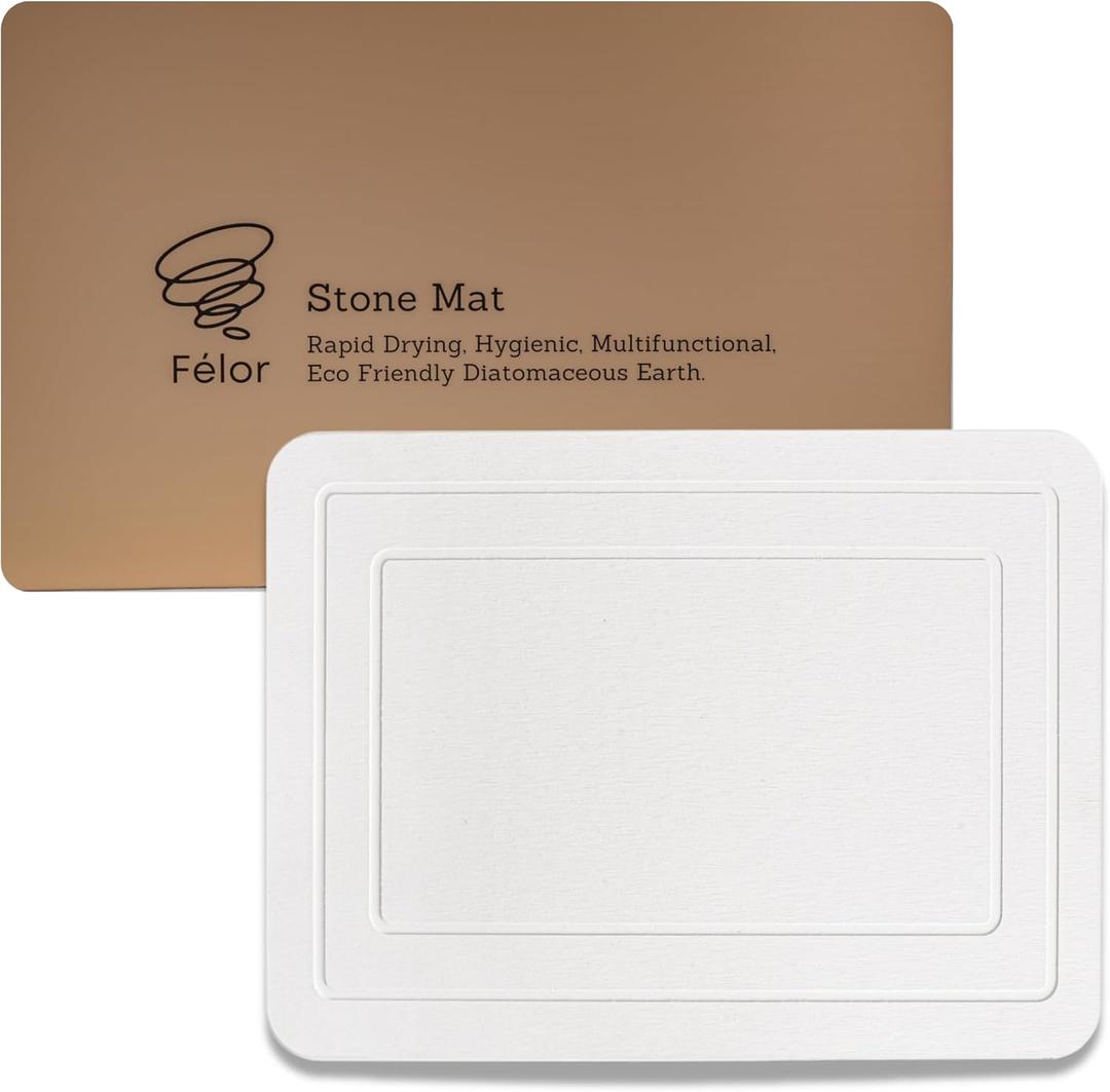 Felor Multipurpose Stone Bath Mat, Diatomite Drying Mat for Bathroom, Kitchen, Non-Slip, Super Absorbent, Quick Dry, Modern Design, 15.7" x 11.8" Dark Gray & White