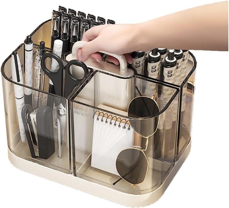 Stackable Caddy Organizer with Handle, Transparent Portable Desk Caddy for Art Craft Supplies, Office, Stationery, Pen Pencil Holder, Kitchen, Utensil, Makeup Organizer (Light White)
