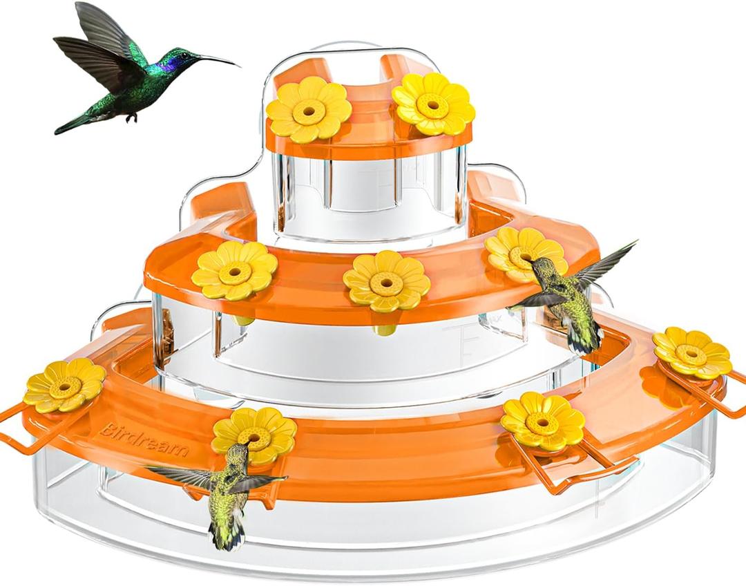 Birdream Window Hummingbird Feeders, Cake Design Hummingbird Feeder for Window with 9 Feeding Ports & Brush 9oz, Attracting Ruby Throated Anna Rufous - Orange (1 Pack)