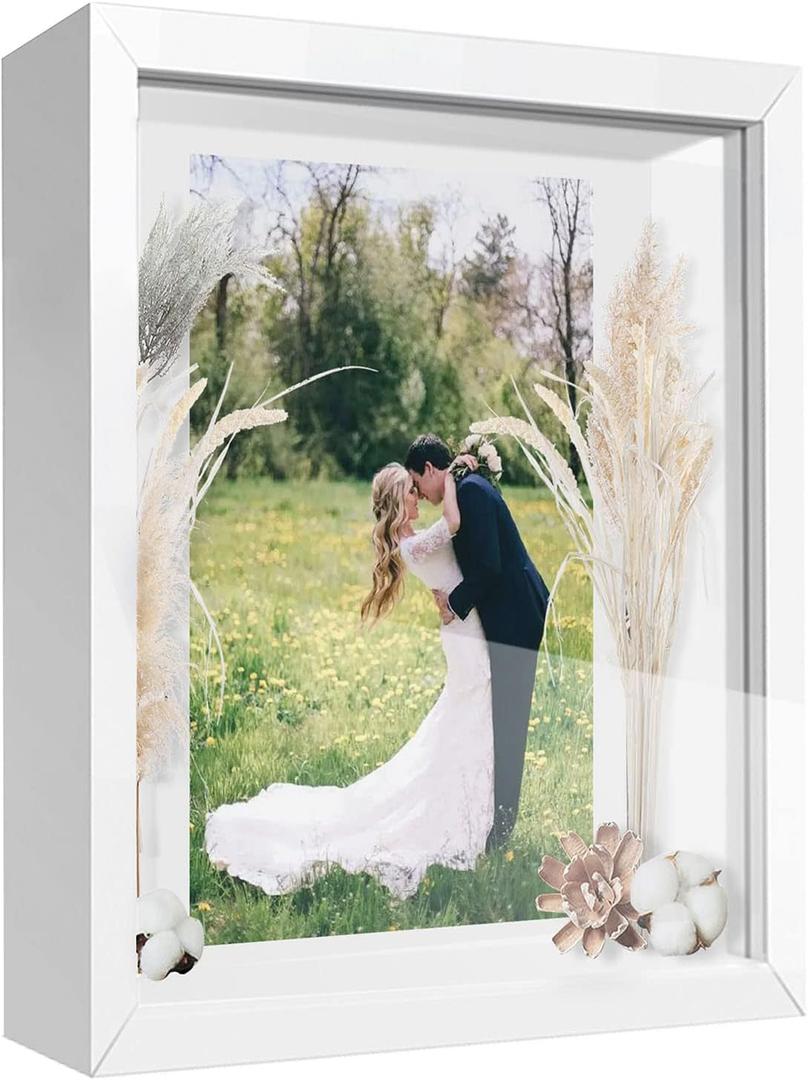 11x14 Shadow Box Frame Display Case with Letter Stickers, Graduation Memories Frame, Display Case Box for Memorabilia, Wedding Memories, Crafts, Tickets and Photos (White, 11x14)