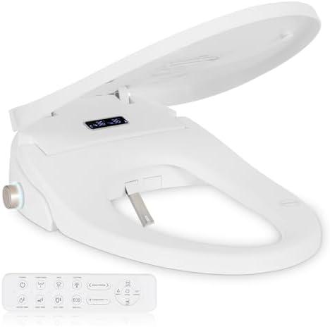 Electric Bidet Toilet Seat, Elongated V-shaped Heated Bidet with Dryer and Warm Water, Rear and Front Washing, Self-Clean Nozzle,Soft Close Toilet Seat with Remote Control, LED light and Deodorization
