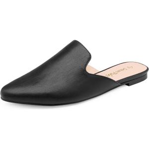 DREAM PAIRS Women's Flat Mules Pointed Toe Backless Loafer Shoes (7.5, Black/Pu)