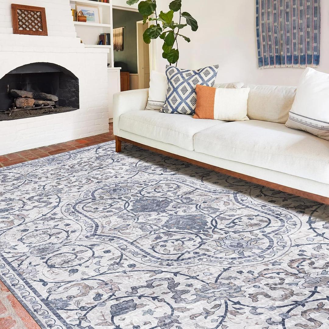 Area Mat for Living Room, 5'x8' Waterproof Vintage Print Kitchen Floor Mat