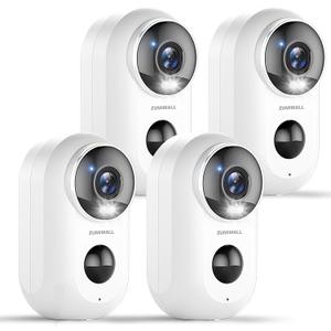ZUMIMALL Security Cameras Wireless Outdoor, 4 Packs, 2K Cameras for Home Security, Outdoor/Indoor Camera Battery Powered, 2.4G WiFi, Magnetic Mount,3MP Color Night Vision/Siren/PIR/AI/Cloud/Alexa
